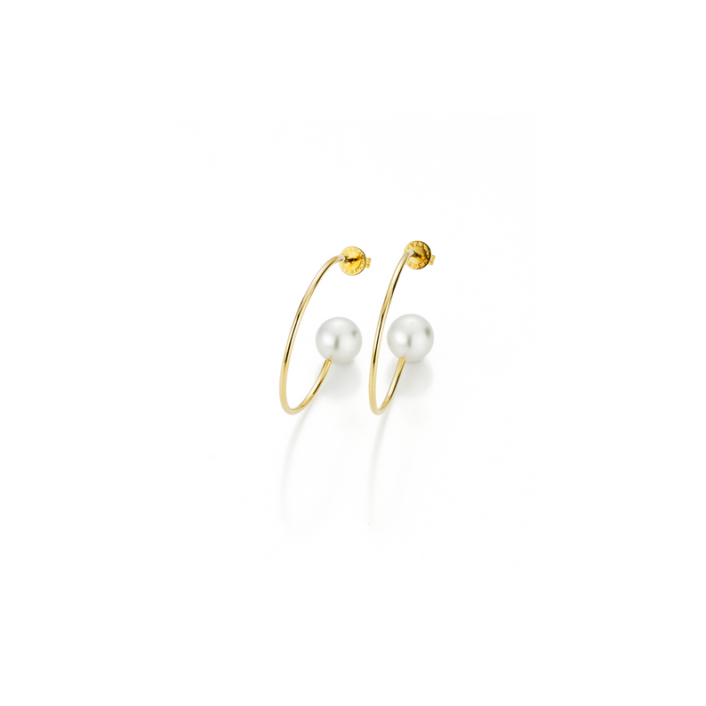 Freshwater Pearl and Gold Creole Earrings