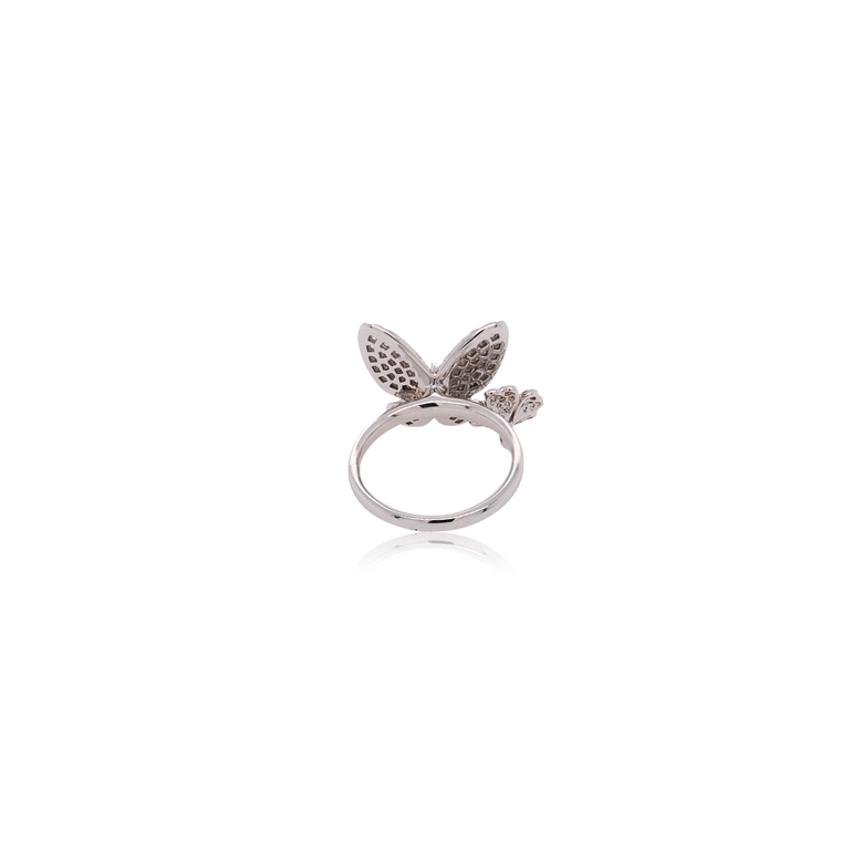 Butterfly and Flower Ring with Diamonds