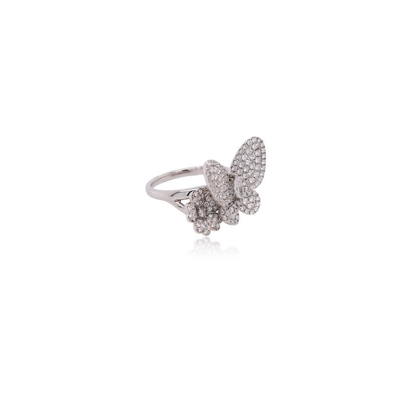 Butterfly and Flower Ring with Diamonds