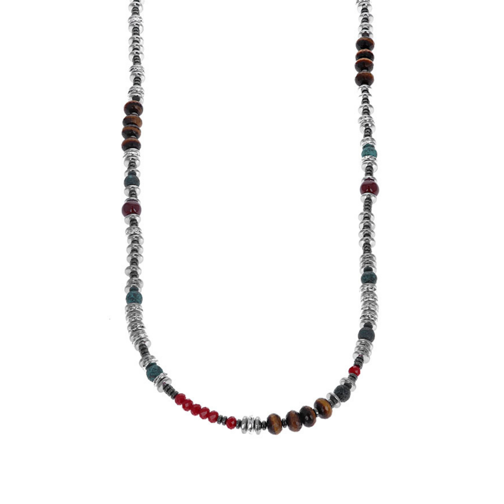 Ceramic, Tiger eye, and Crystal Bead Necklace