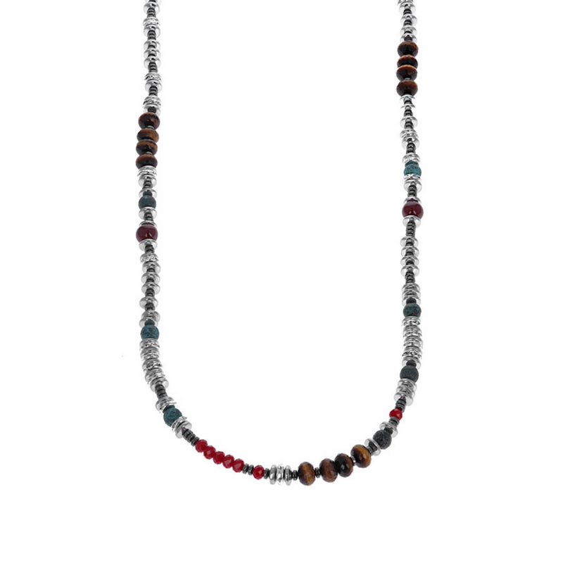 Ceramic, Tiger eye, and Crystal Bead Necklace