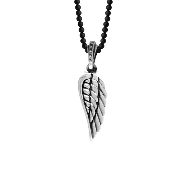 Silver Wing on 3mm Onyx Bead Necklace - Danielle B.