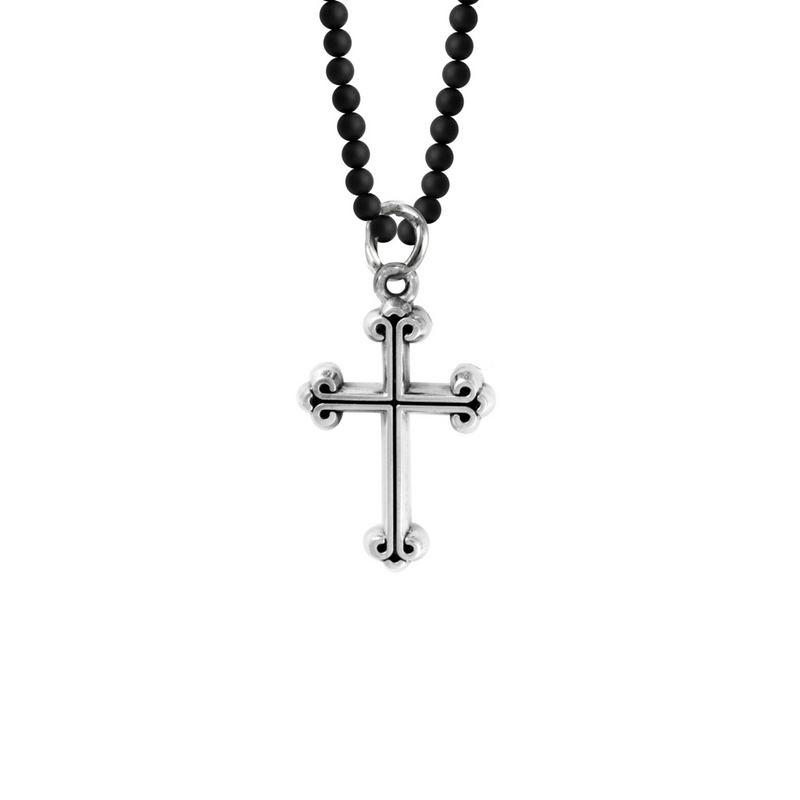 Traditional Cross on 3mm Onyx Bead Necklace - Danielle B.