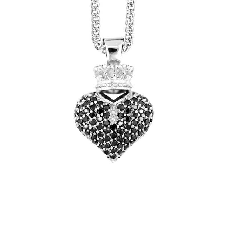 Large 3D Pave Black CZ Crowned Heart Pendant - Danielle B.