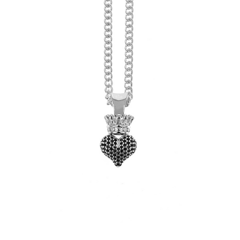 Small 3D Pave Black CZ Crowned Heart Pendant - Danielle B.