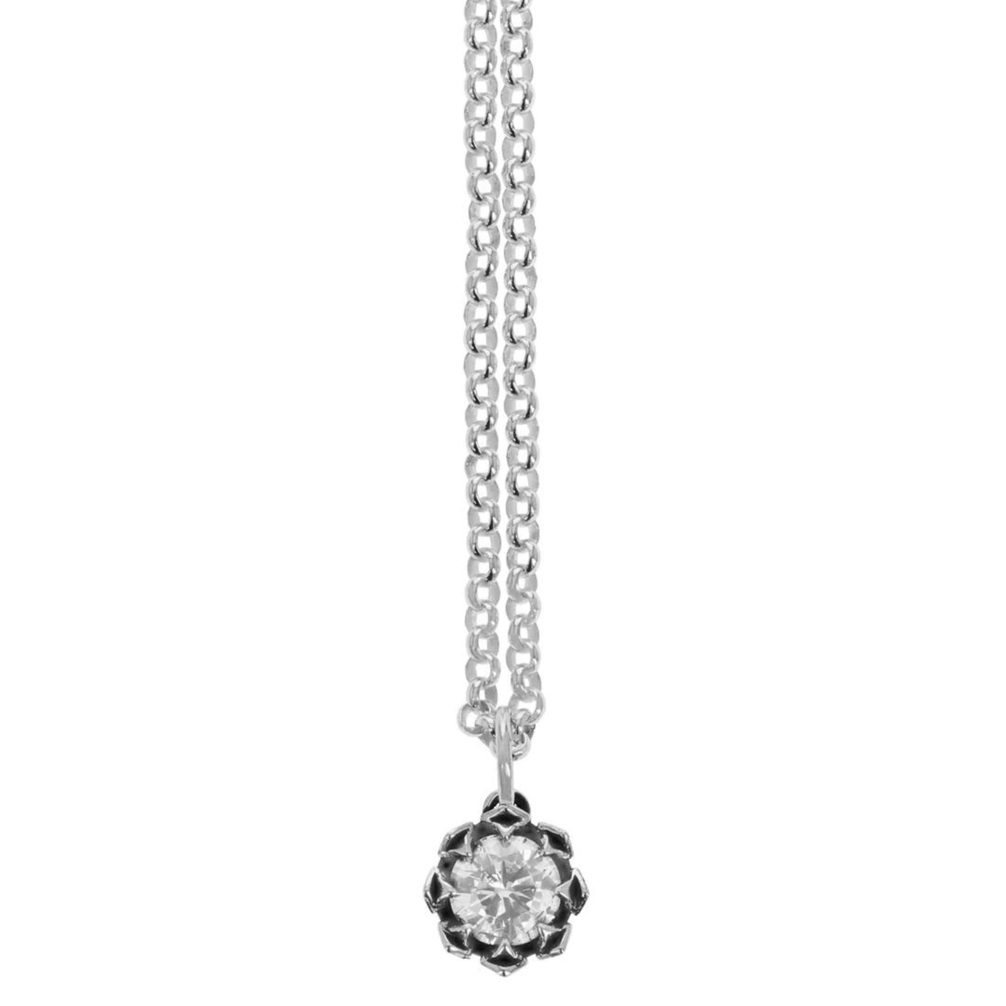 Crowned White CZ Pendant with Micro Rolo Chain