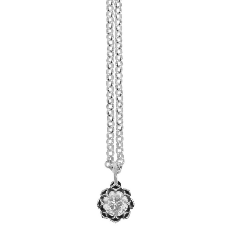 Crowned White CZ Pendant with Micro Rolo Chain