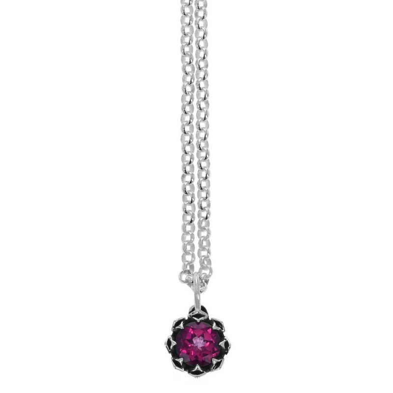 Crowned Pink Topaz Pendant with Micro Rolo Chain