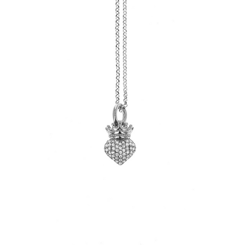 Baby Pave CZ Crowned Heart Pendant on Micro Rolo Chain - Danielle B.