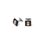 Rose Gold and Stainless Steel Cufflinks with Black Diamonds