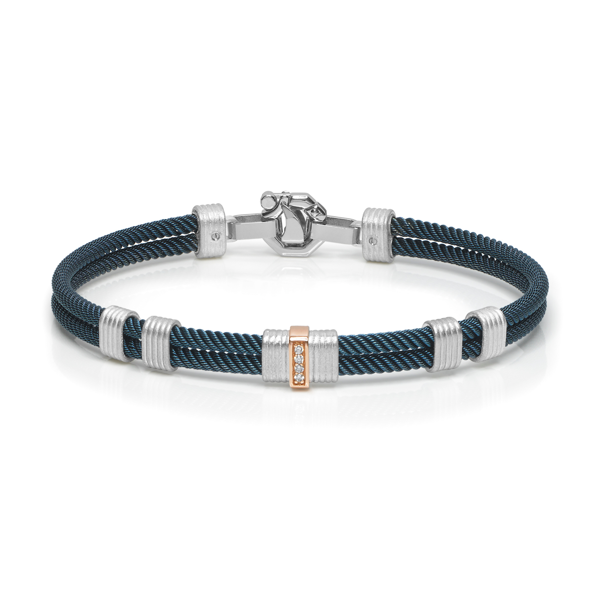 Rose Gold, Silver and Stainless Steel Bracelet with Diamonds