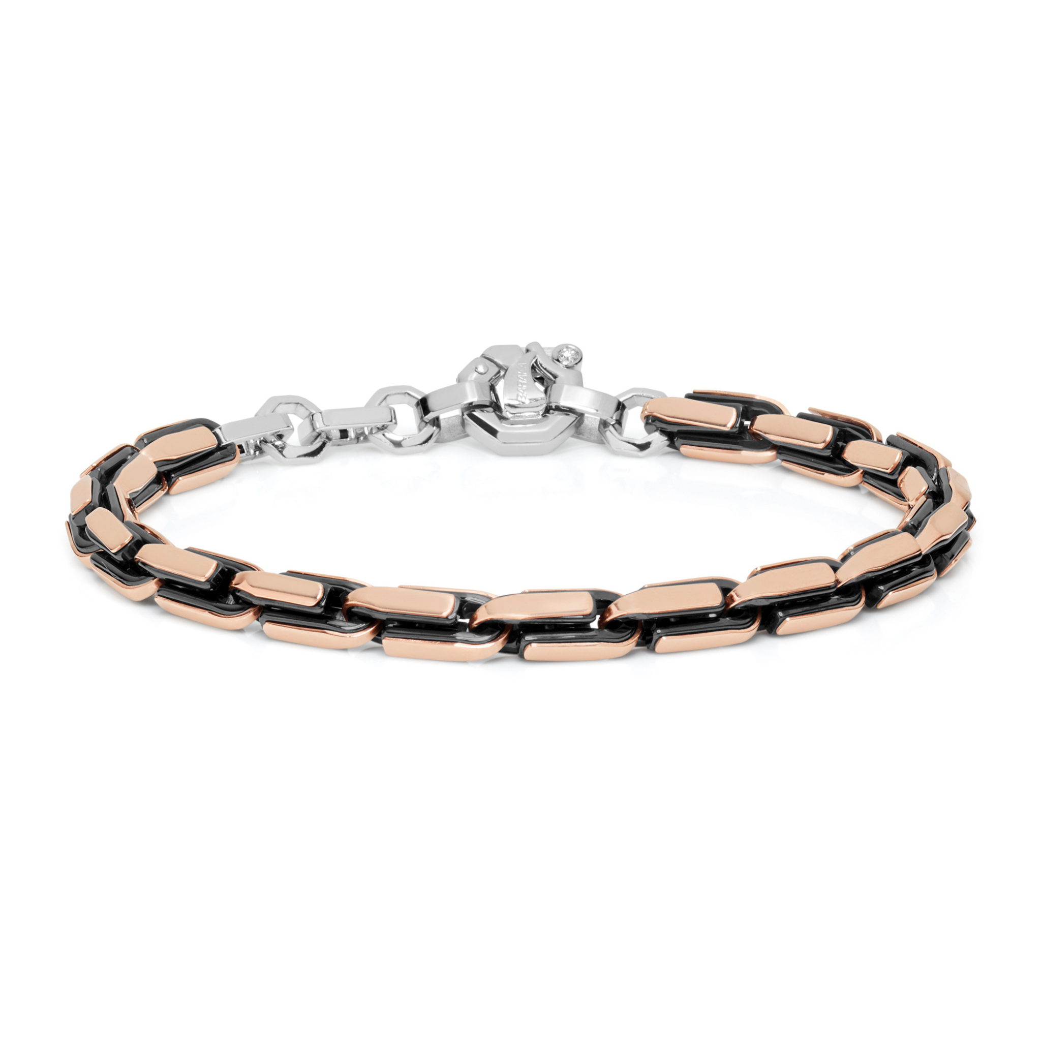 Rose Gold, Ceramic and Stainless Steel Bracelet with Diamonds