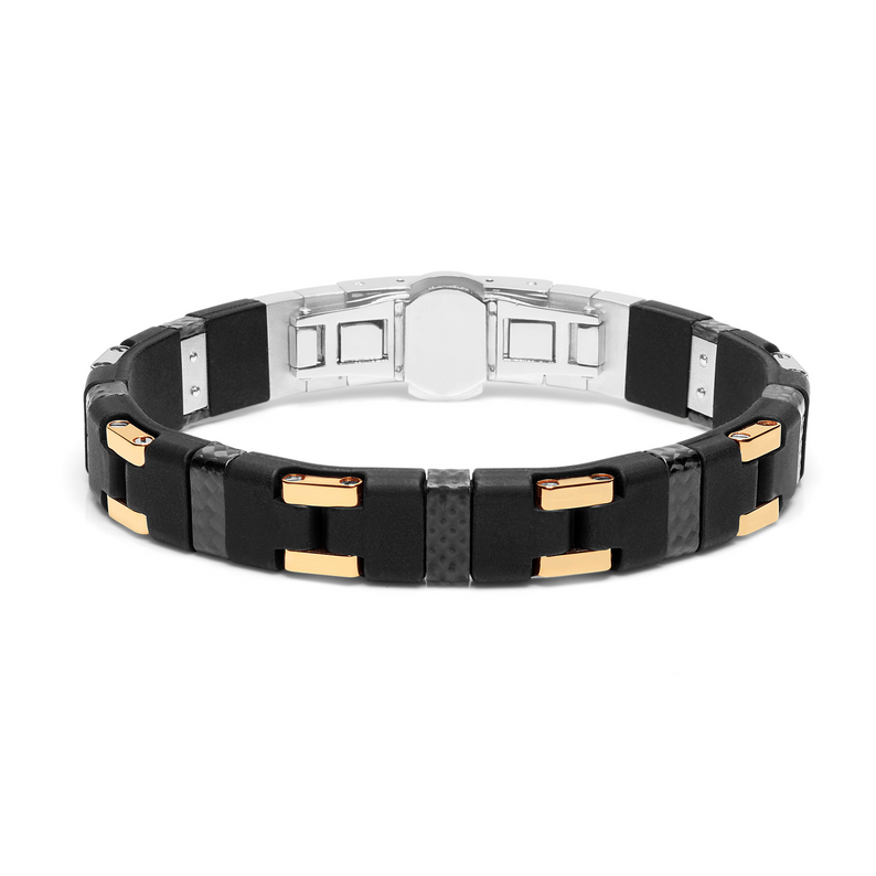 Gold, Silver, Carbon Fiber, Rubber and Stainless Steel Bracelet