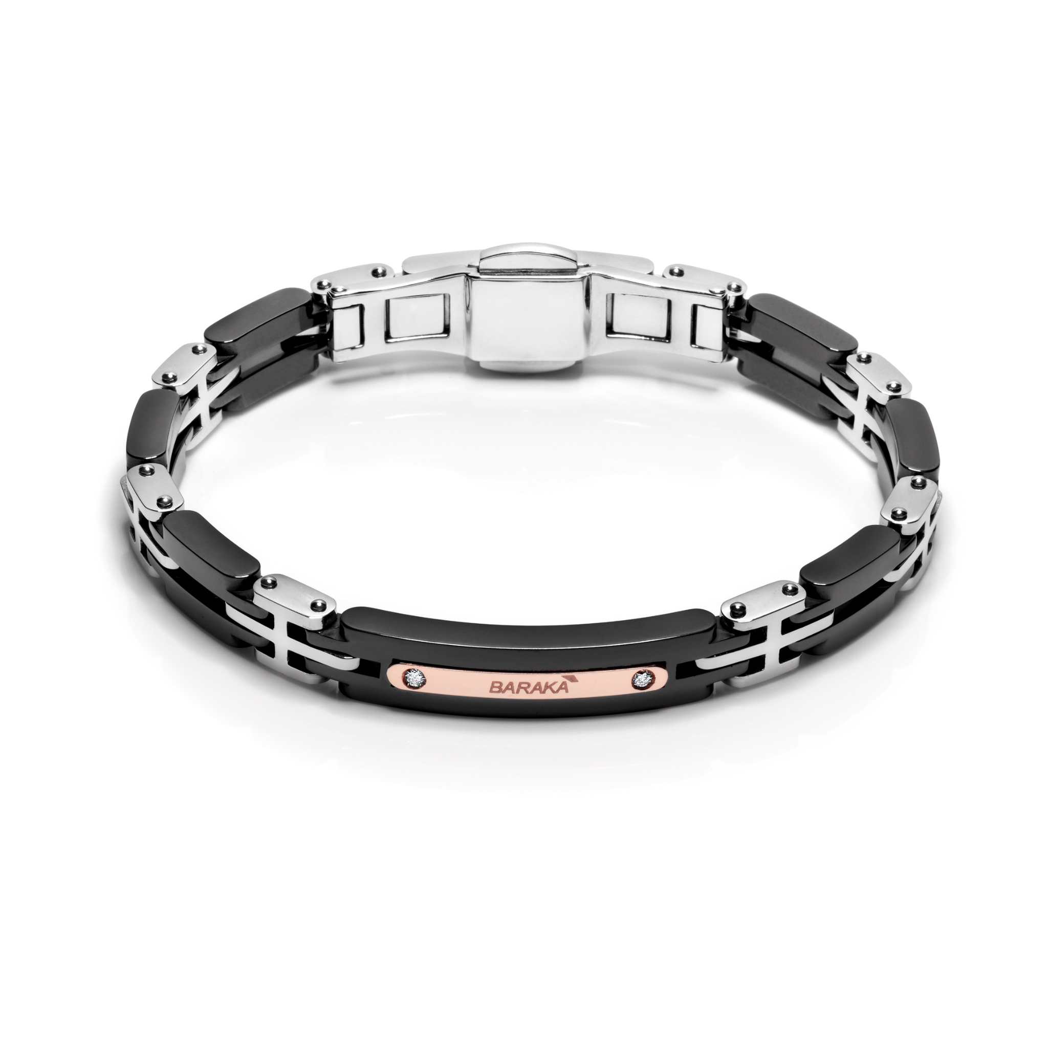 Rose Gold, Ceramic and Stainless Steel Bracelet with Diamonds