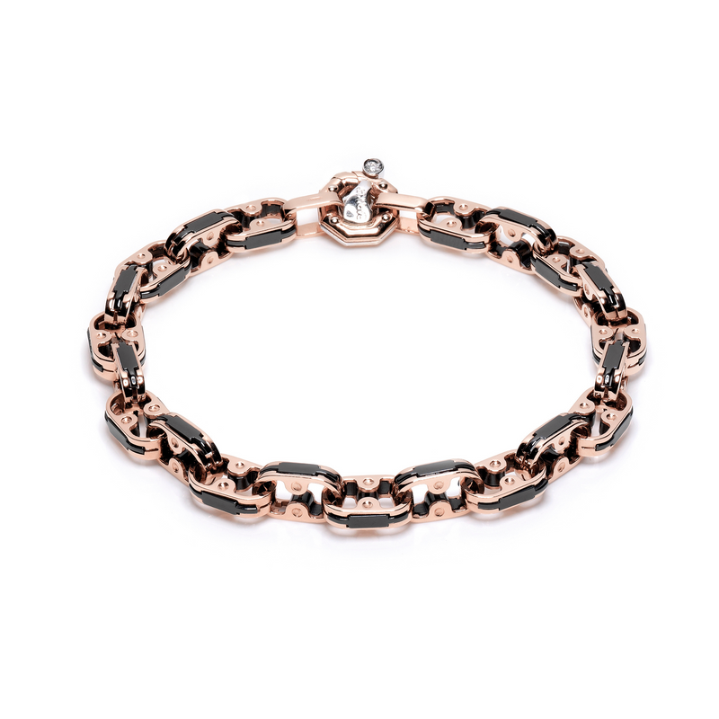 Rose Gold, White Gold and Ceramic Bracelet with Diamonds