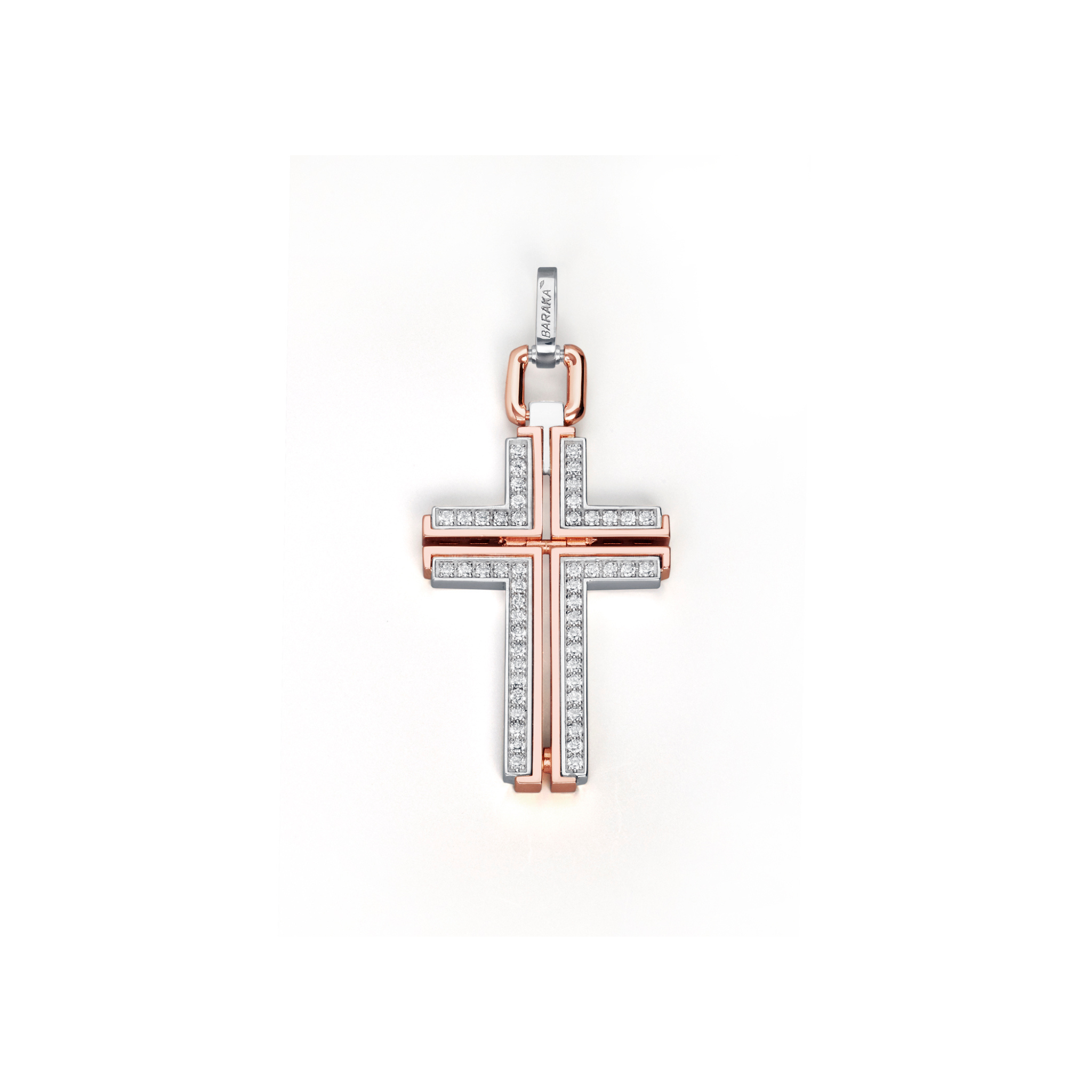 White and Rose Gold Cross Pendant with Diamonds