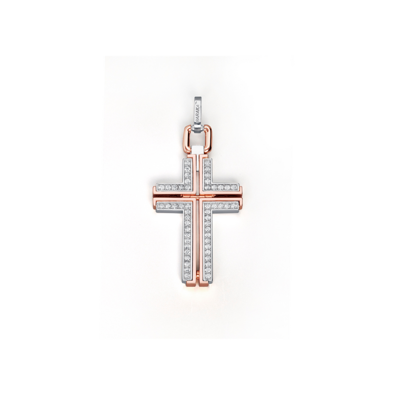White and Rose Gold Cross Pendant with Diamonds