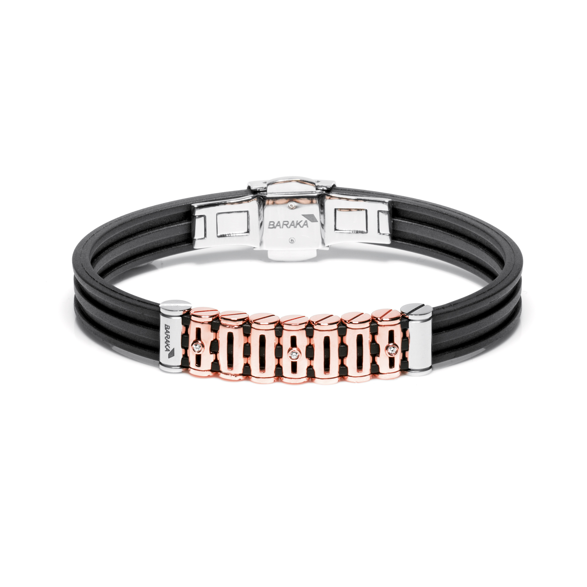 Rose Gold, Stainless Steel and Rubber Bracelet with Diamonds