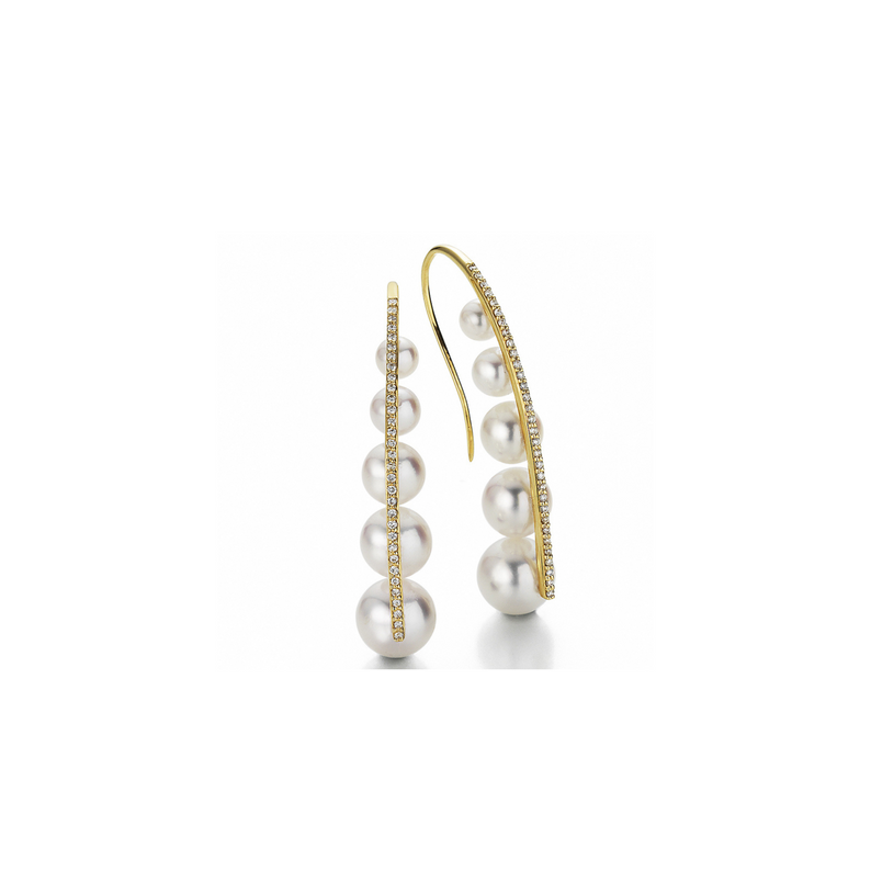 Akoya Pearl and Gold Hook Earrings with Diamonds