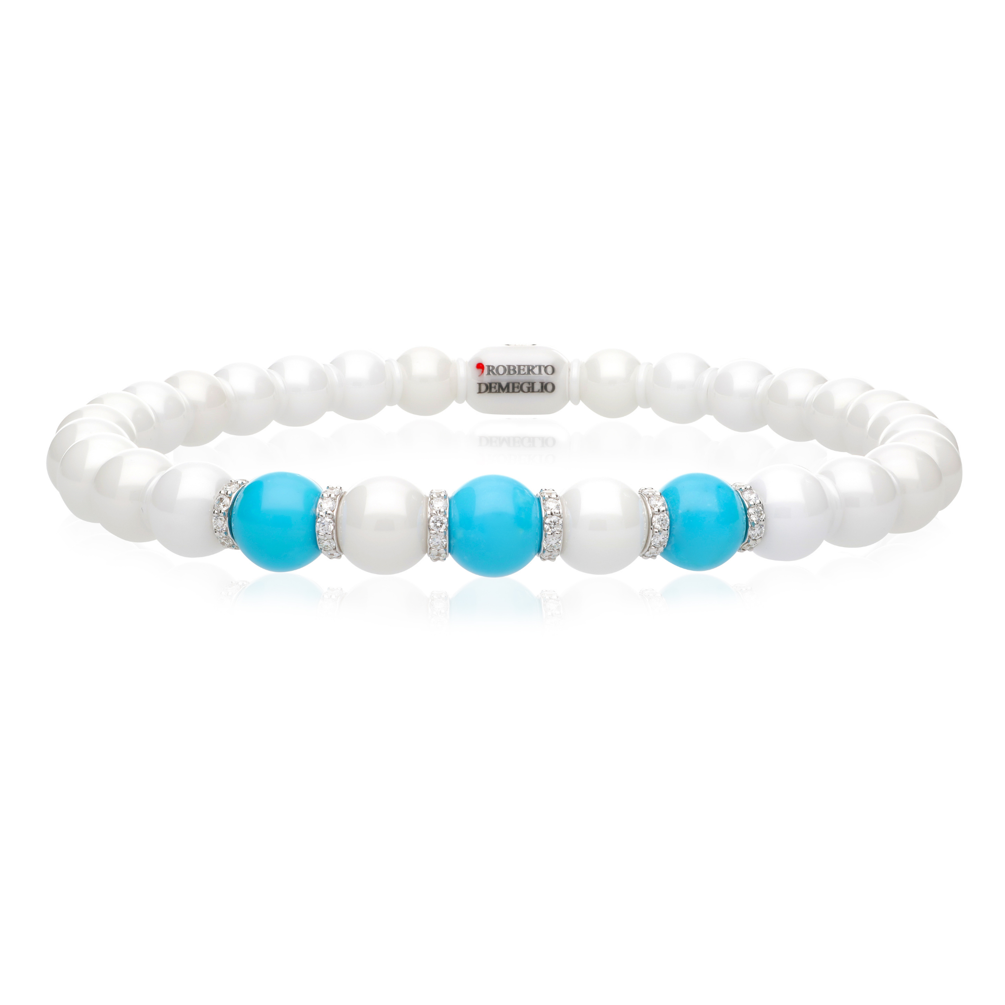 Sfera Large White Ceramic, Turquoise and Diamond Bracelet