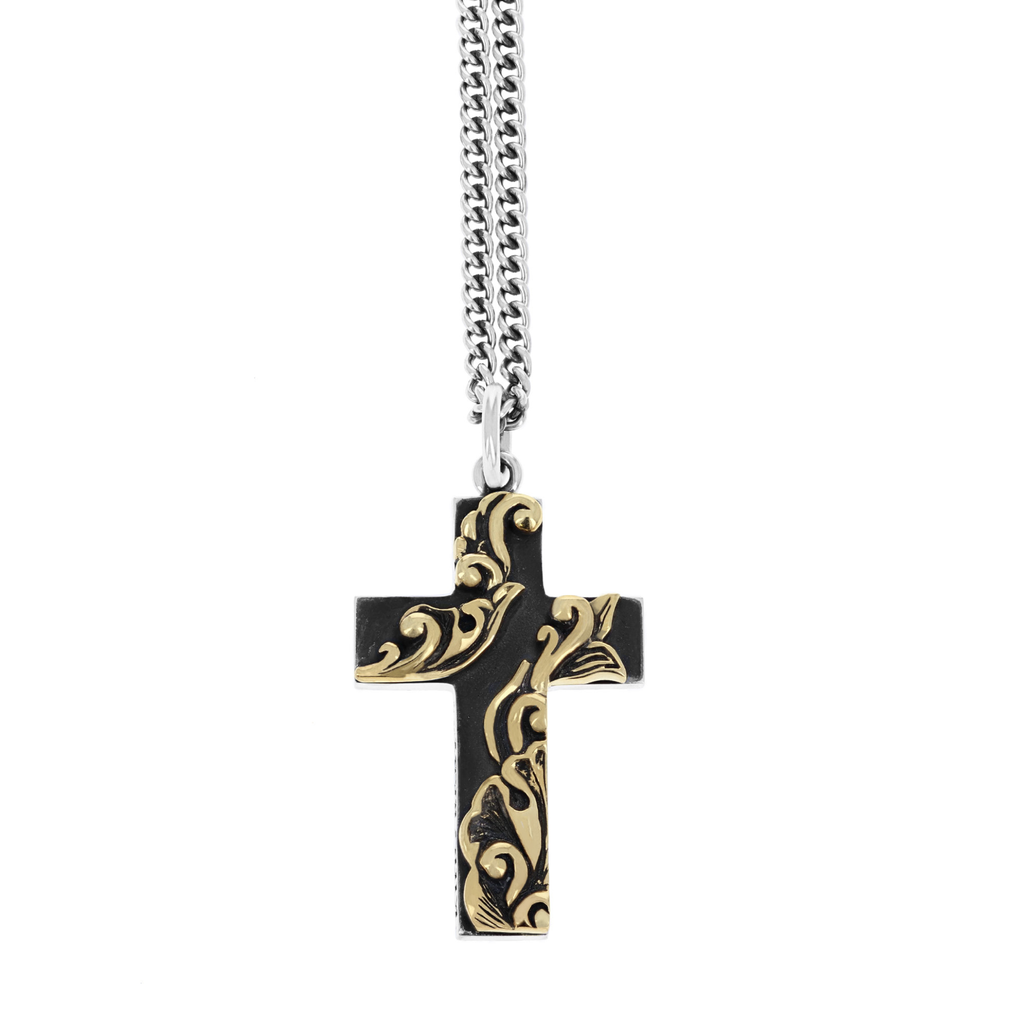 Cross Pendant with Gold Alloy Scroll Accents