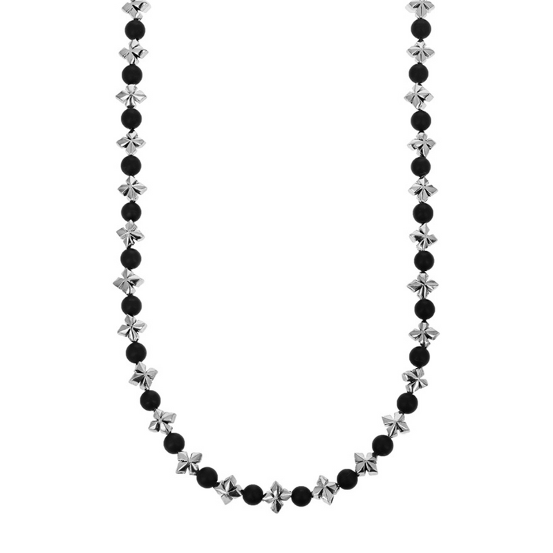 MB Cross and 4mm Onyx Bead Necklace