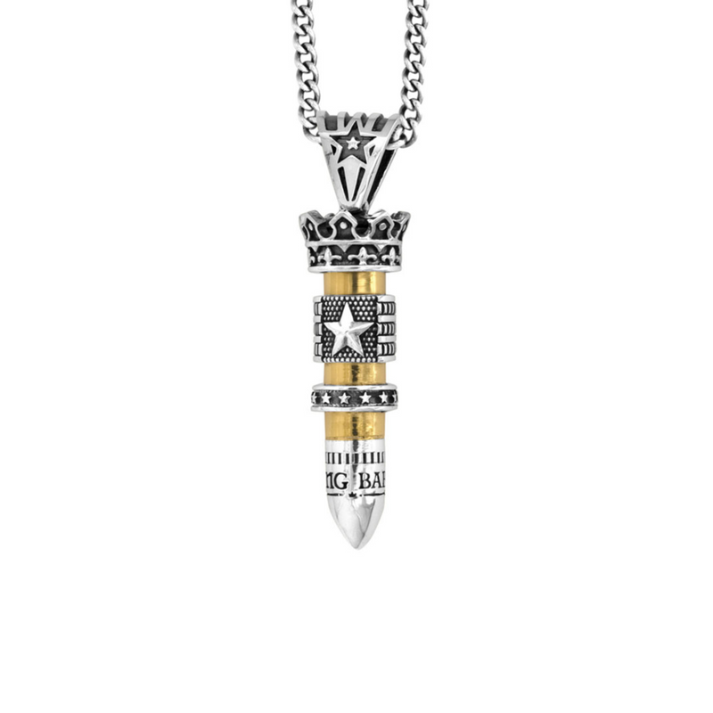 .38 Special Bullet with Silver Star Flag and Star Ring Pendant