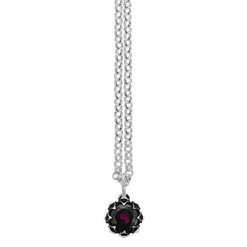 Crowned Garnet Pendant with Micro Rolo Chain