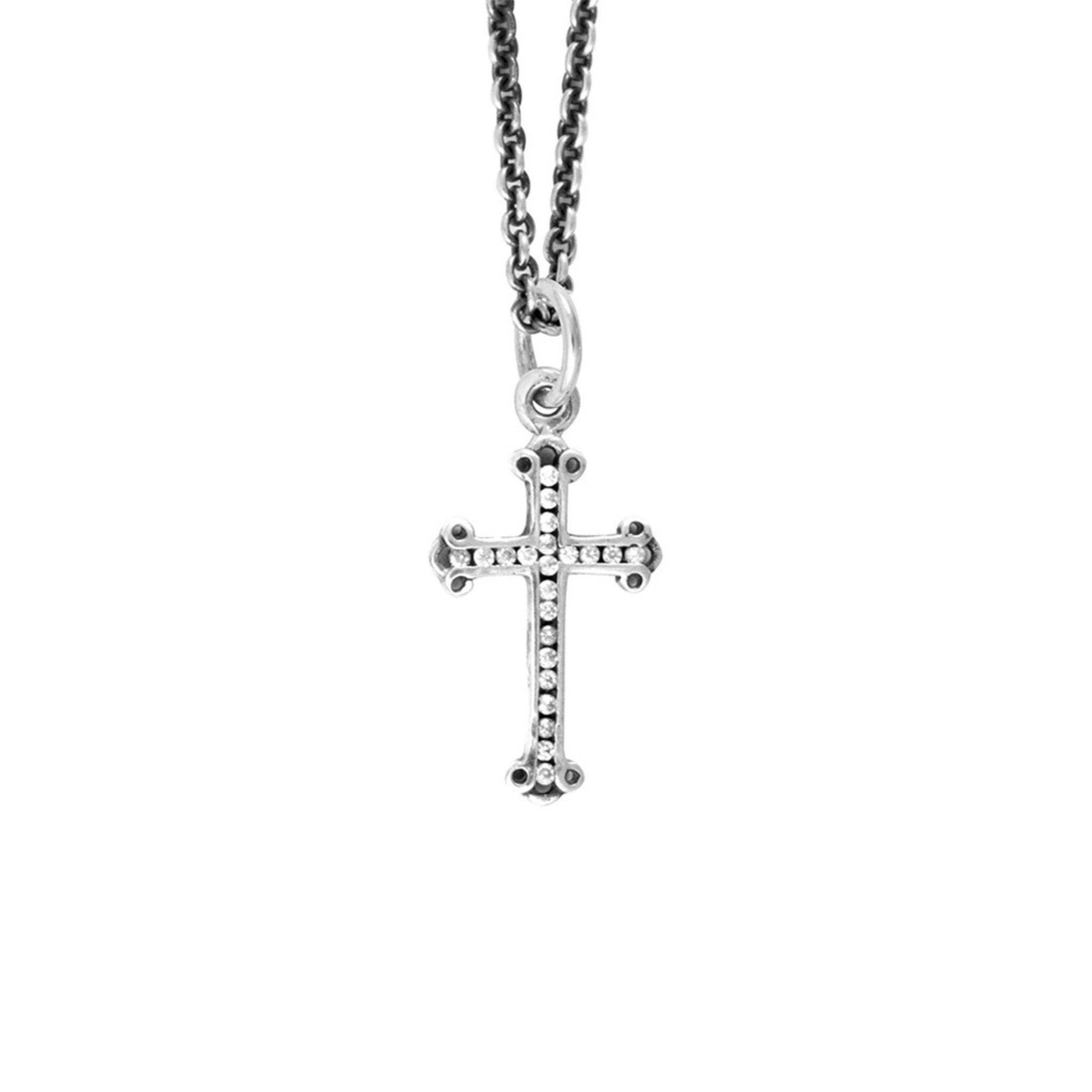 Micro CZ Pave Traditional Cross Pendant on Micro Rolo Chain