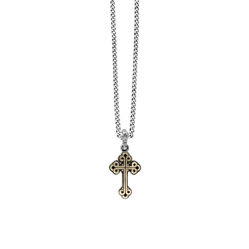 Small Brass Alloy Traditional Cross in Silver Frame Pendant