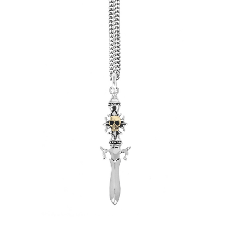 Dagger Pendant with Gothic Cross and Gold Alloy Skull