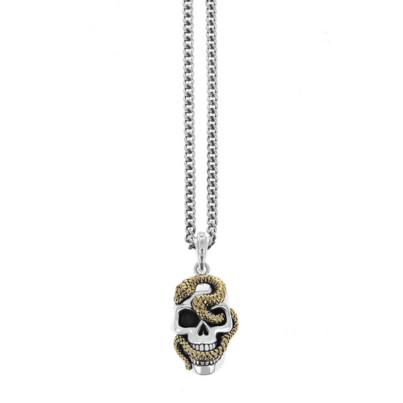 Large Skull Pendant with Gold Alloy Snake