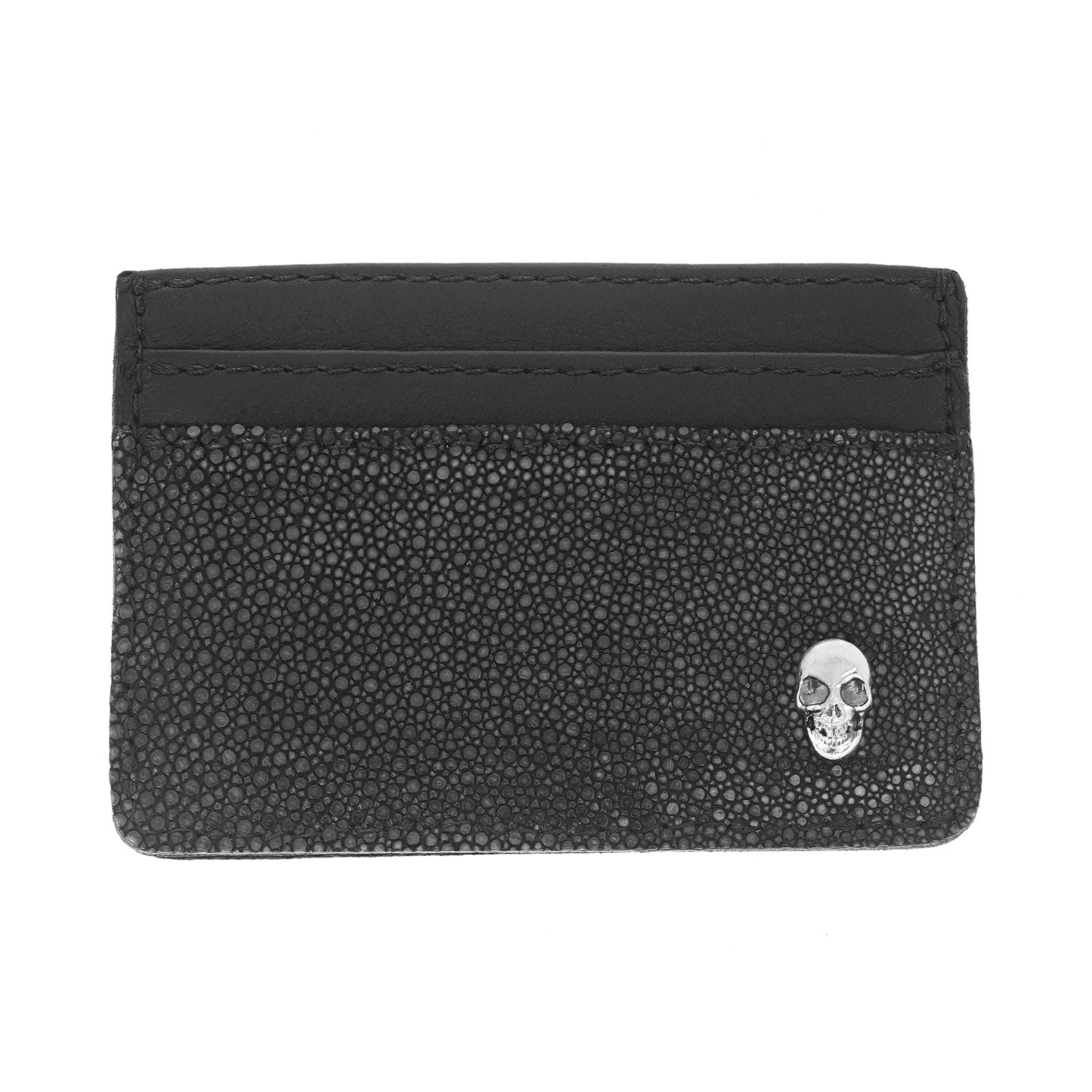 Horizontal Stingray Card Holder Wallet with Silver Skull