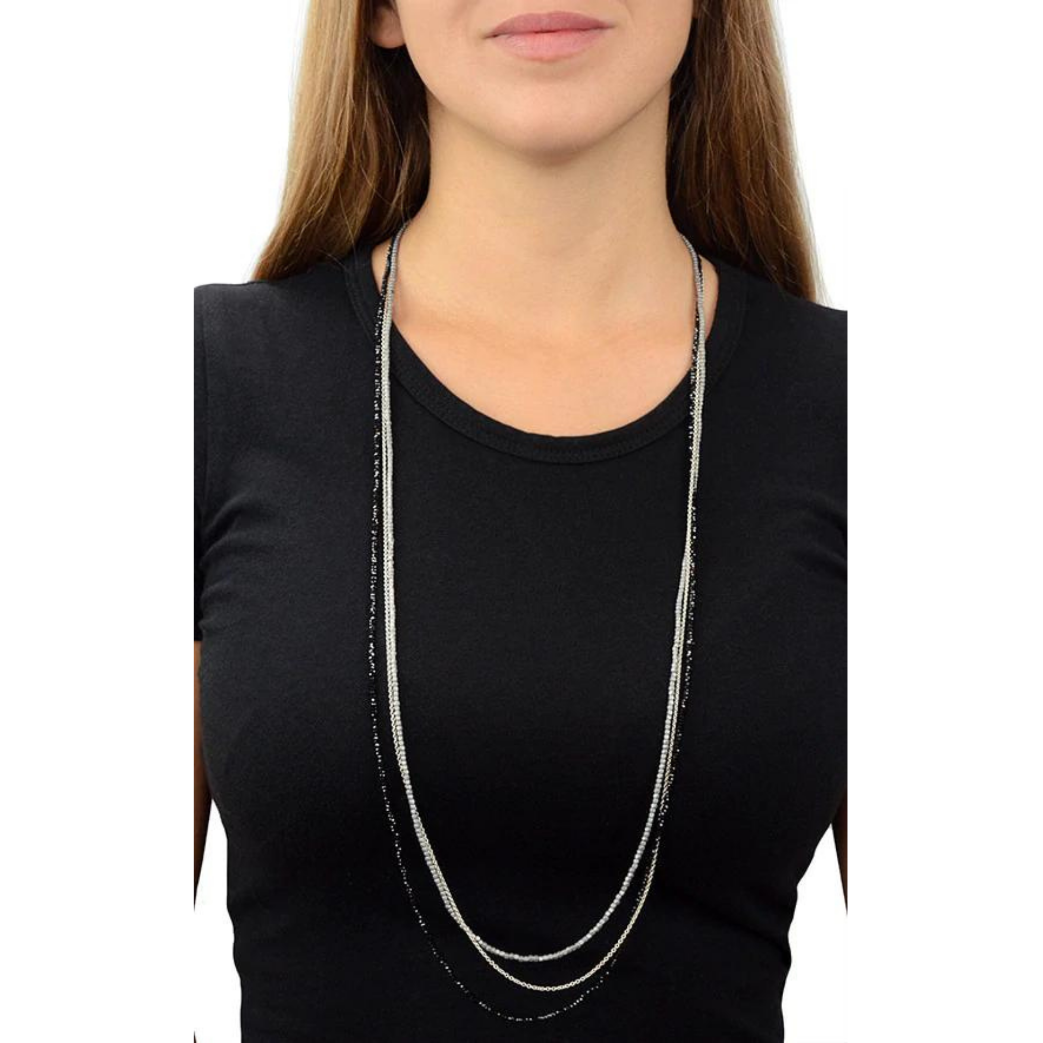 Multi Strand Necklace with Spinel, Square and Round Hematite Beads