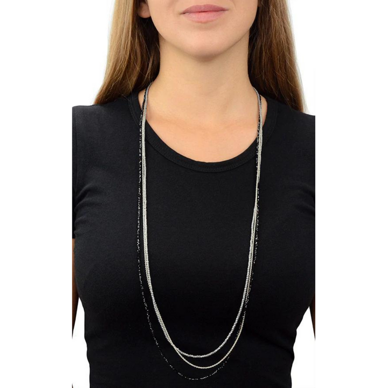 Multi Strand Necklace with Spinel, Square and Round Hematite Beads