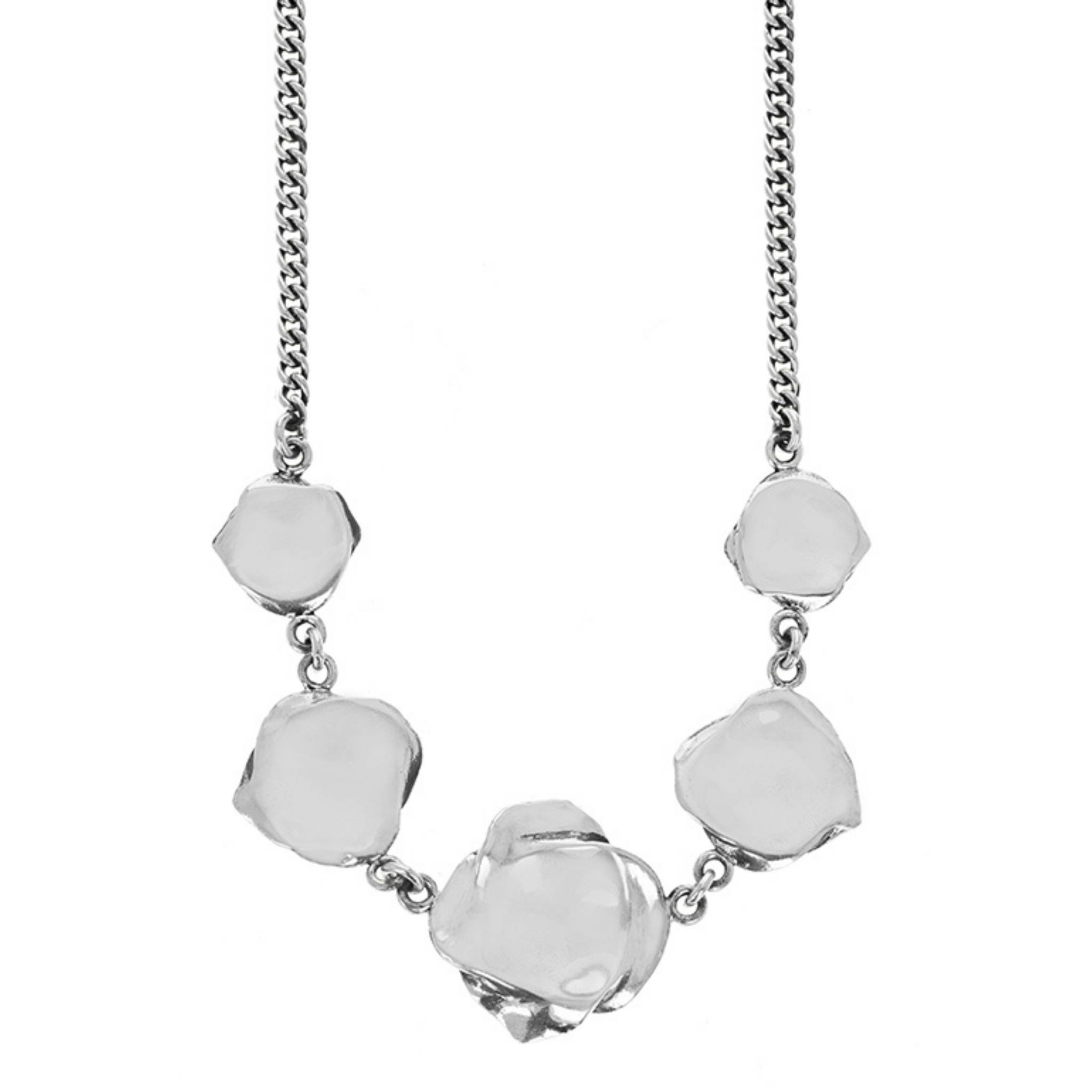 Curblink Chain Necklace with Five Silver Roses