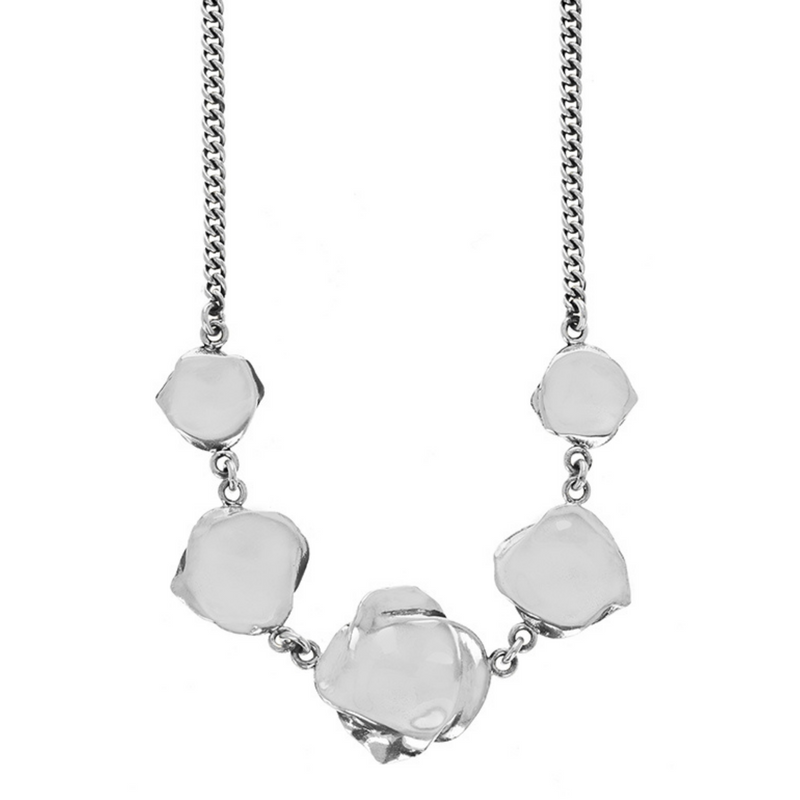 Curblink Chain Necklace with Five Silver Roses