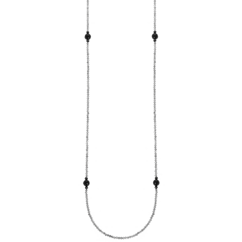 Long Labradorite Necklace with Black Onyx Beads