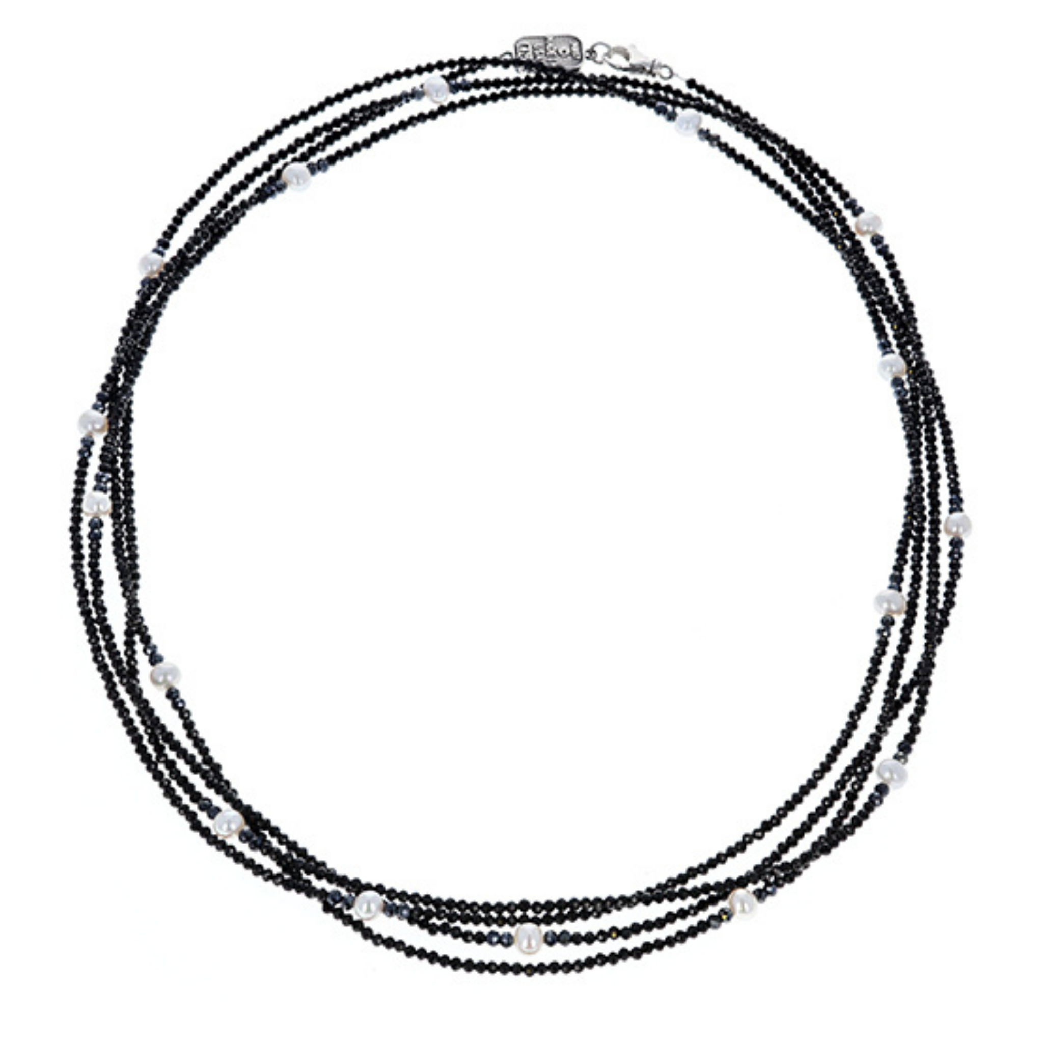 Long Black Spinel Necklace with White Pearls