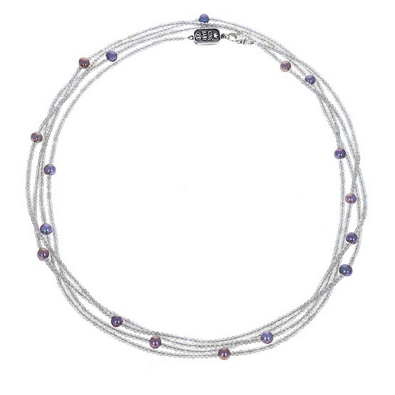 Long Labradorite Necklace with Peacock Pearls