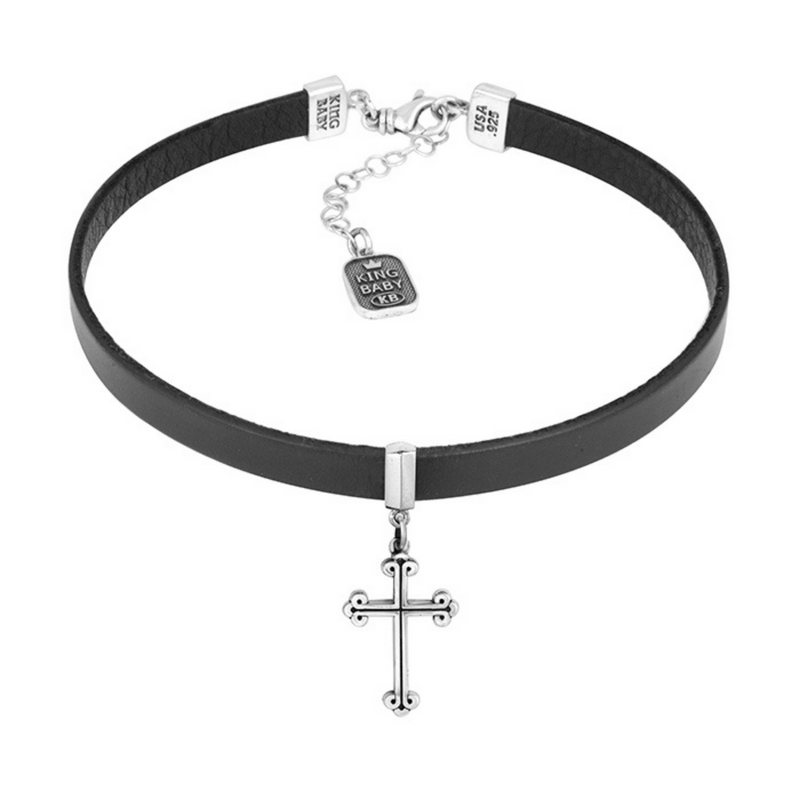 Leather Choker with a Traditional Cross