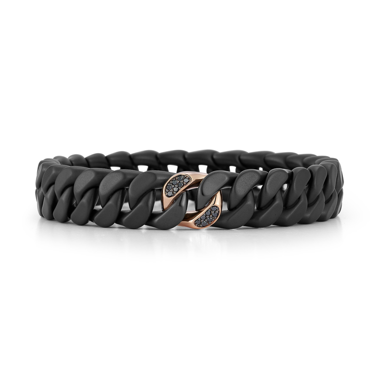 Groumette Black Ceramic Stretch Bracelet With Single 18kt Gold Link And Black Diamonds - Danielle B.