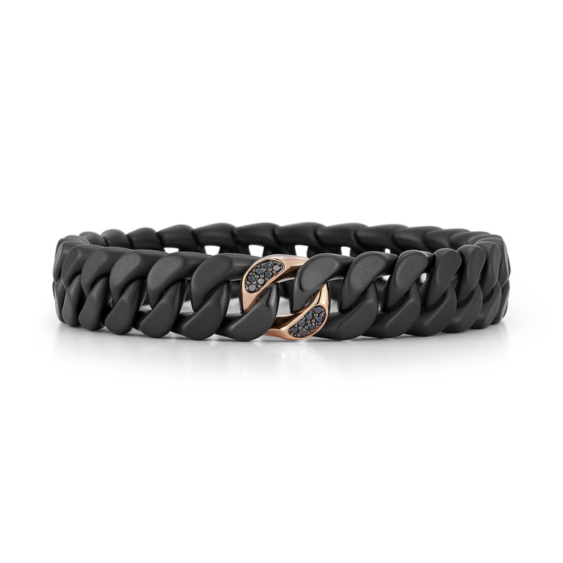 Groumette Black Ceramic Stretch Bracelet With Single 18kt Gold Link And Black Diamonds - Danielle B.