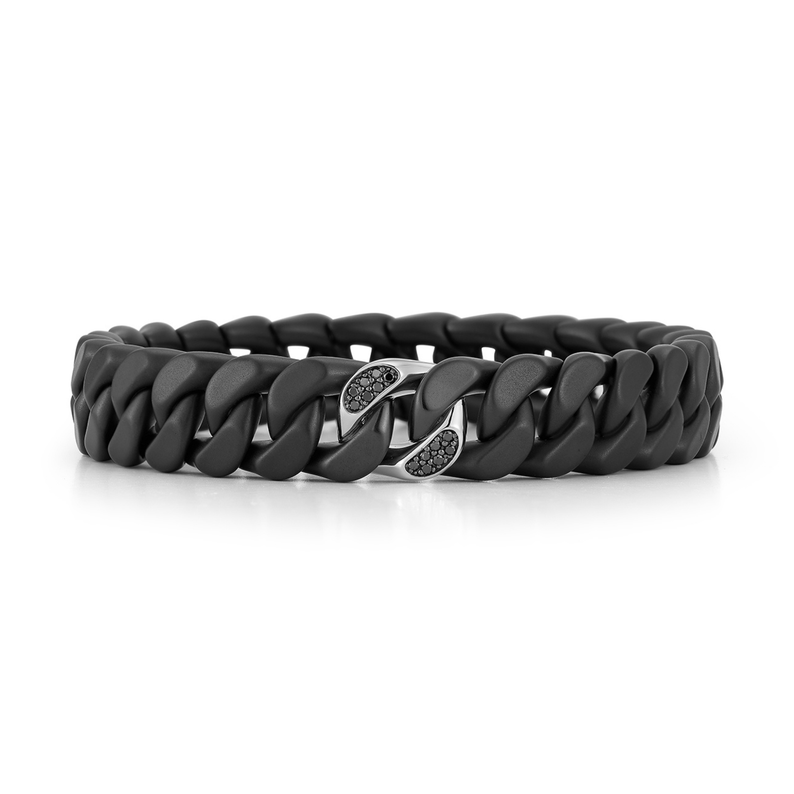 Groumette Black Ceramic Stretch Bracelet With Single 18kt Gold Link And Black Diamonds - Danielle B.