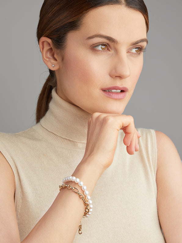 Two Piece Akoya Pearl and Gold Necklace and Bracelets