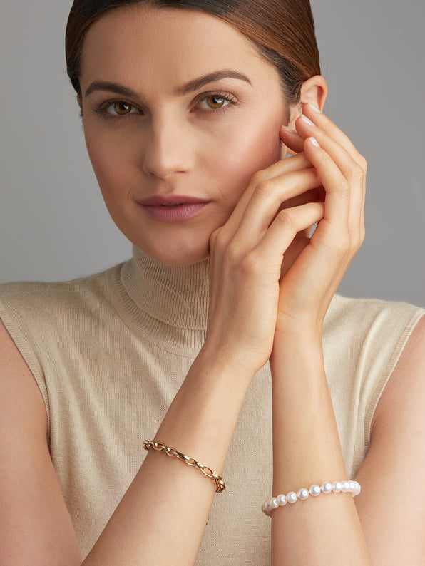 Two Piece Akoya Pearl and Gold Necklace and Bracelets