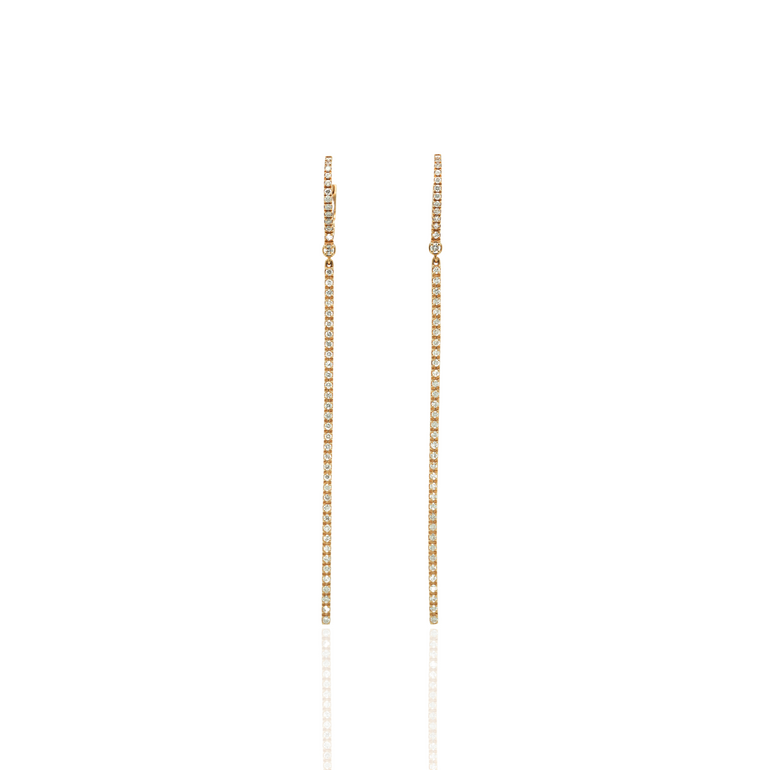 Gold Bar Drop Earrings with Diamonds