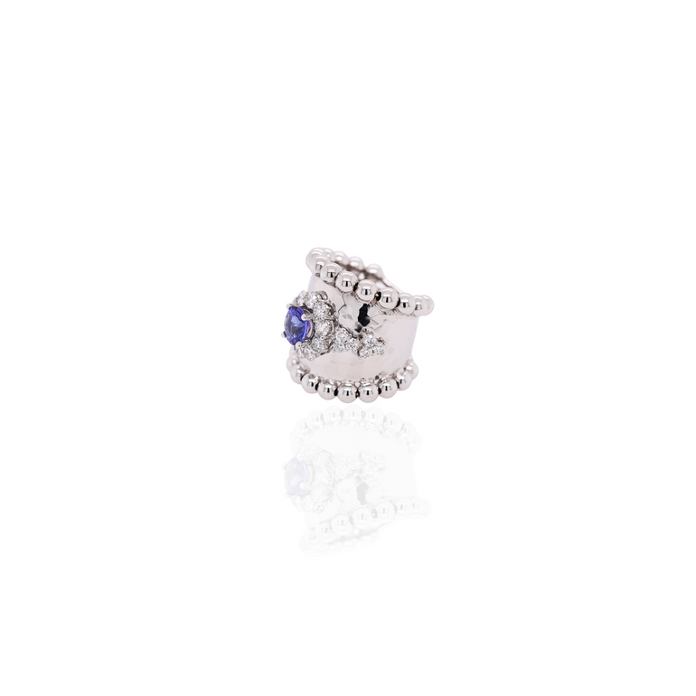 Beaded Ring with Diamonds and Tanzanite