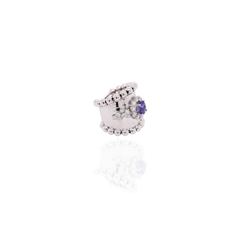 Beaded Ring with Diamonds and Tanzanite