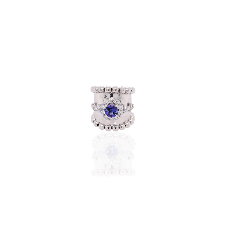 Beaded Ring with Diamonds and Tanzanite